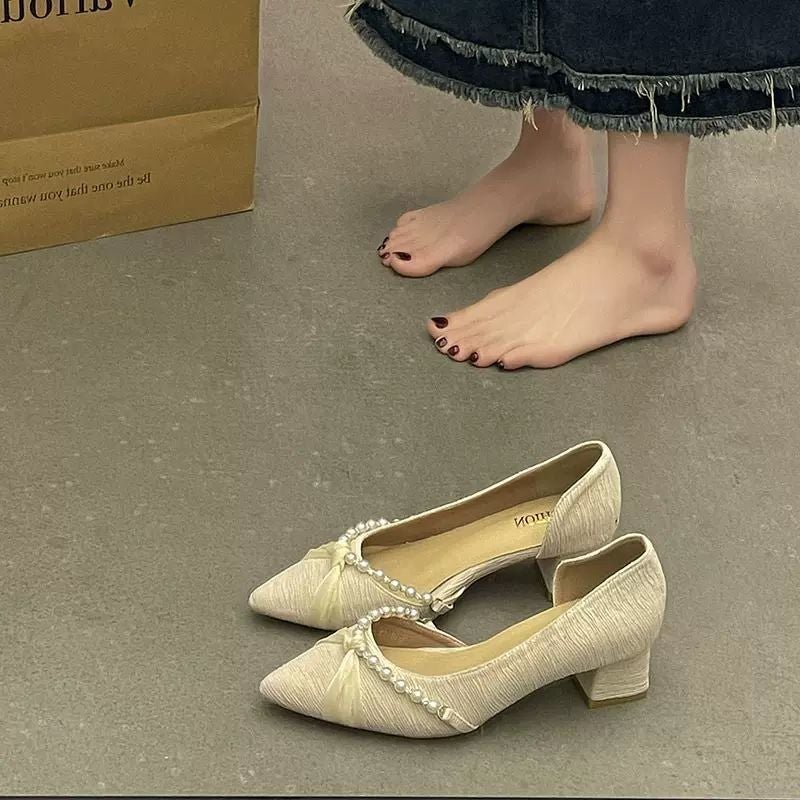 Women'S Medium-Sized Small-Sized Women'S Shoes Gentle Pointed Toe Small Single-Layer Shoes Women'S 2024 Chanel-Style French High-Heeled Shoes - Image 2